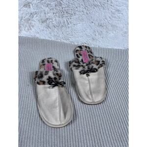 Kate Spade New York Shoes Womens Cream Leopard Faux Fur Mule Slippers Bow Charm